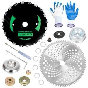 9” x 20T Chainsaw Tooth Brush Cutter Blades, 10" x 80 Teeth Carbide Weed Trimmer Eater Saw Blade with Universal Adapter Kits, 4 Washers for Brush Cutters, String Trimmers, and Weed Wreckers 2P