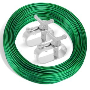 150ft Pool Cover Cable & 2 Winch Suitable for Above Ground Swimming Pool Plastic-Coated Steel Cable + Aluminum Spring Loaded Ratchet for Securing Above Ground Swimming Pool Covers (Green)