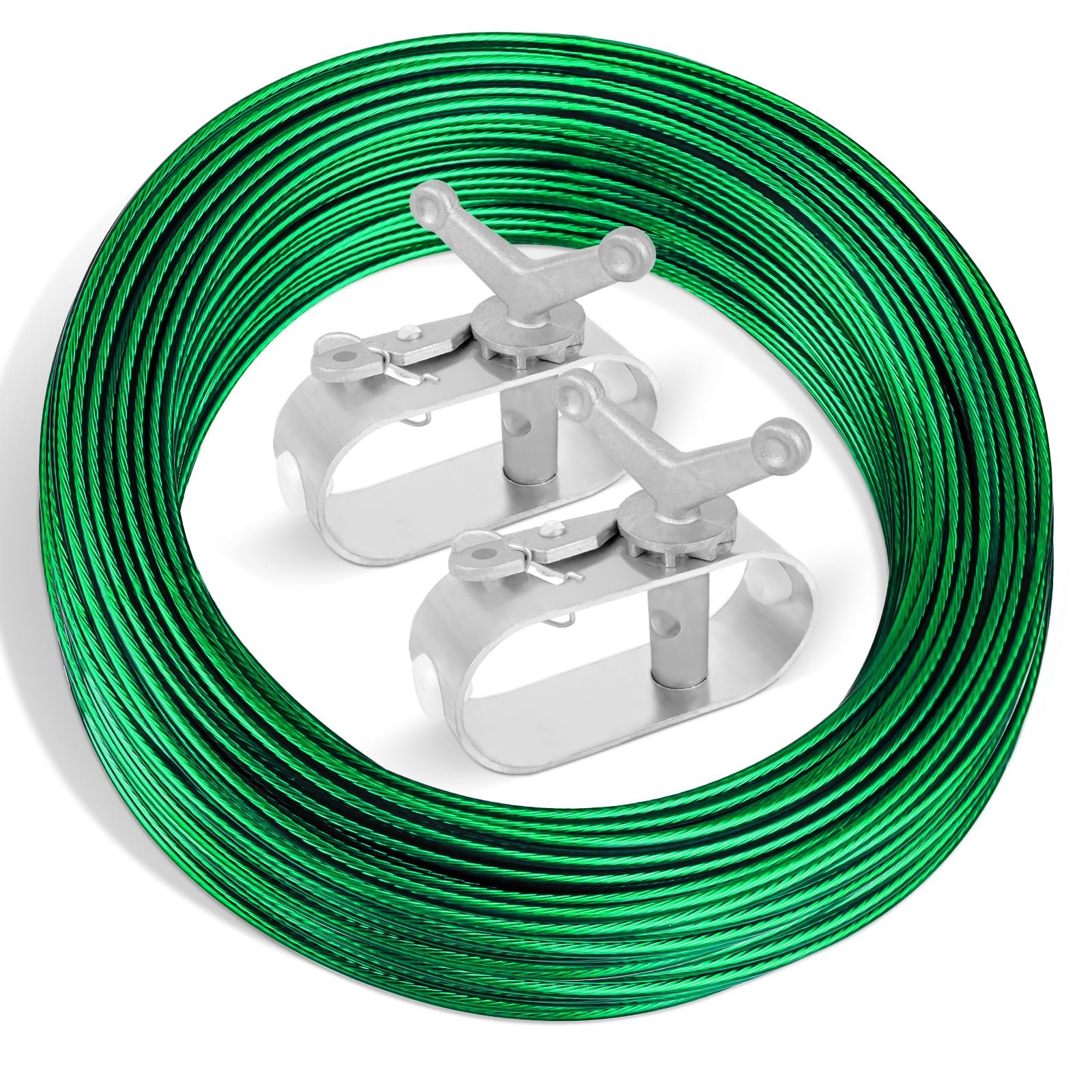 150ft Pool Cover Cable & 2 Winch Suitable for Above Ground Swimming Pool Plastic-Coated Steel Cable + Aluminum Spring Loaded Ratchet for Securing Above Ground Swimming Pool Covers (Green)