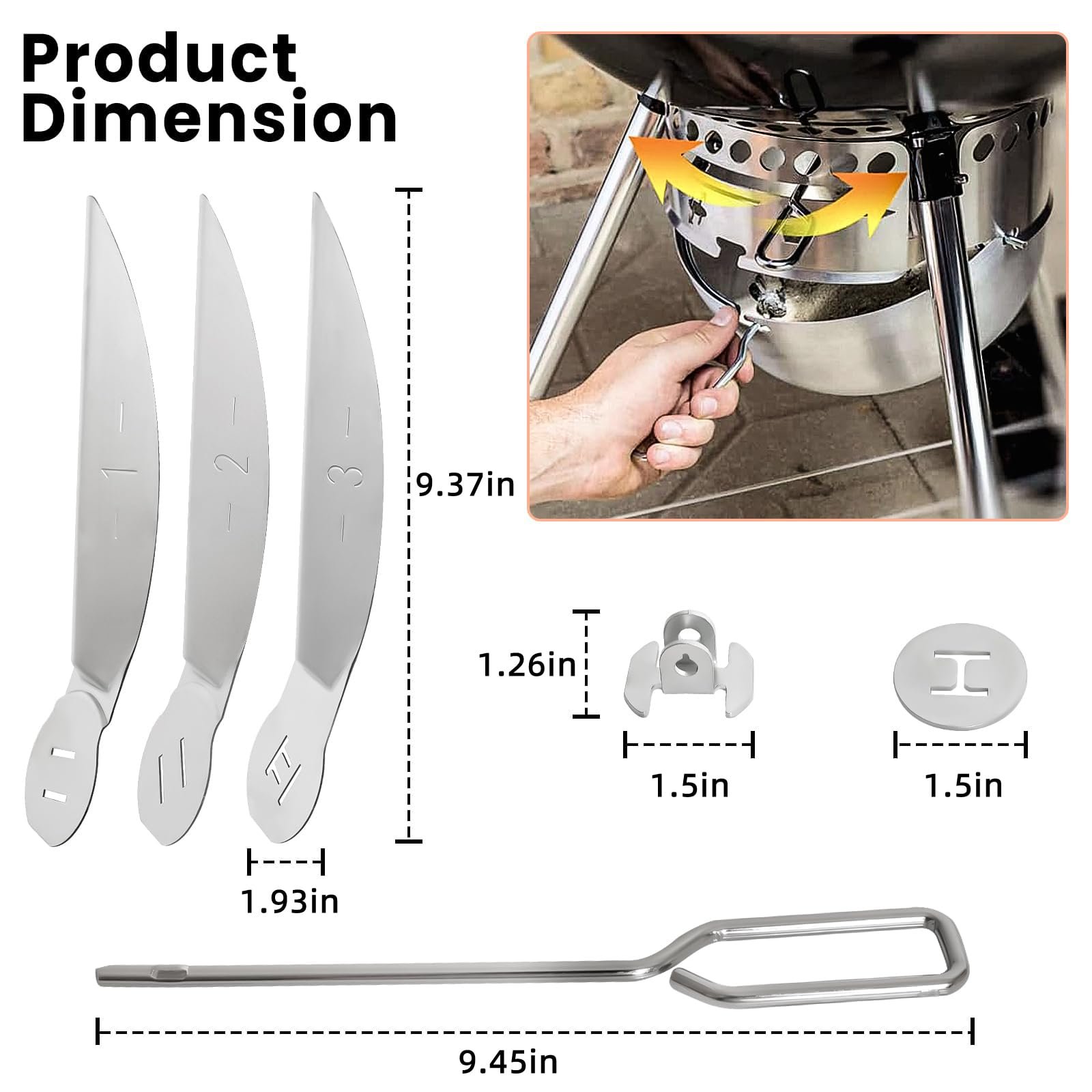 18-1/2 Inch Grill One-Touch Cleaning System Kit Compatible with Weber Kettle Grill 7443 90719 - Grill Parts Replacement for Weber Charcoal Grill 31001, 441001, 441004, 451001, 451004 - Image 2