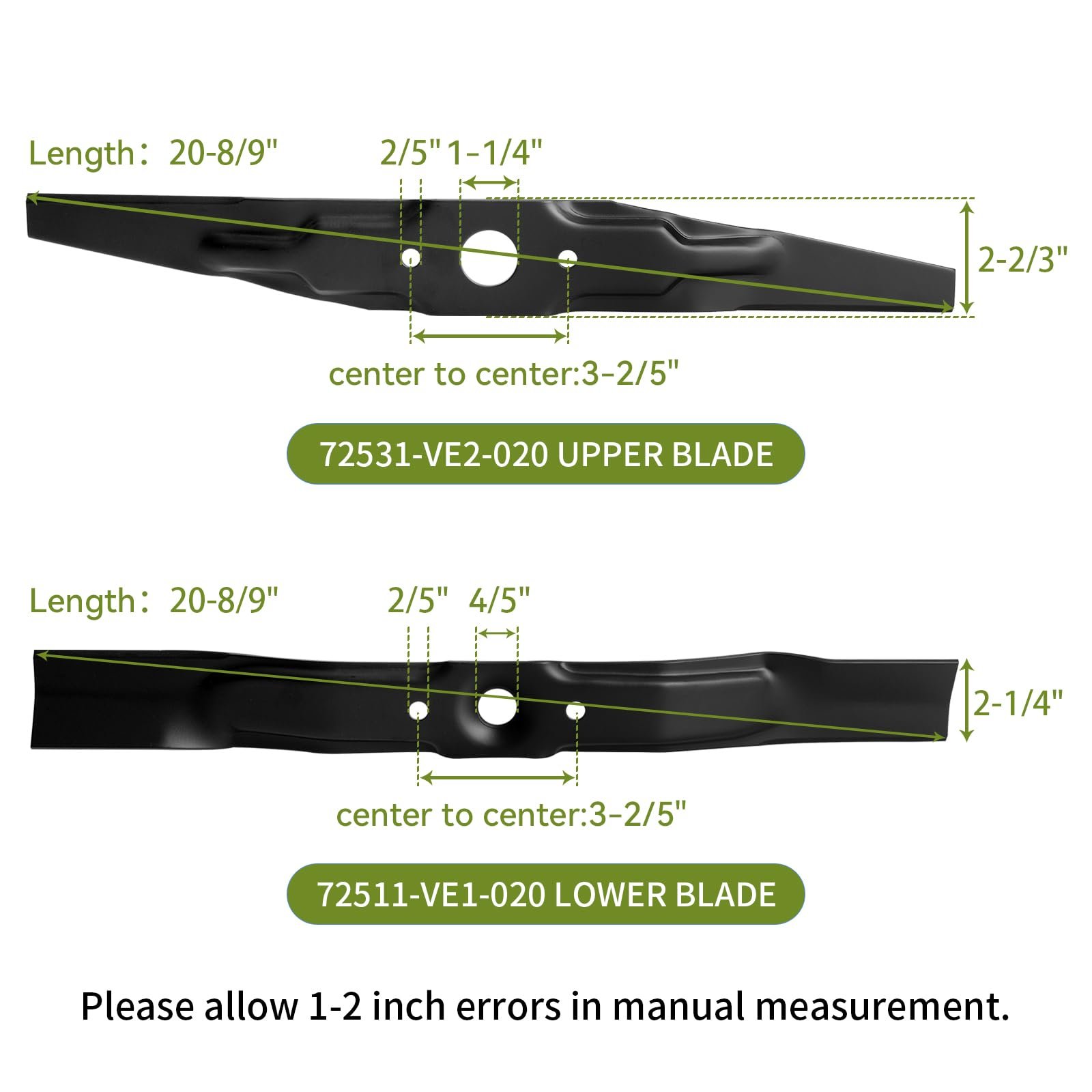 Replacement 72511-VE1-020 & 72531-VE2-020 21" Blade Kit Compatible With Hon da HRB215 HRB216 HRB217 HRM215 HRR216 HRS216 HRT216 Lawn Mower, Mower Blade Set Replace 72511-VE1-010 72531-VE2-010 (2 pack) - Image 2