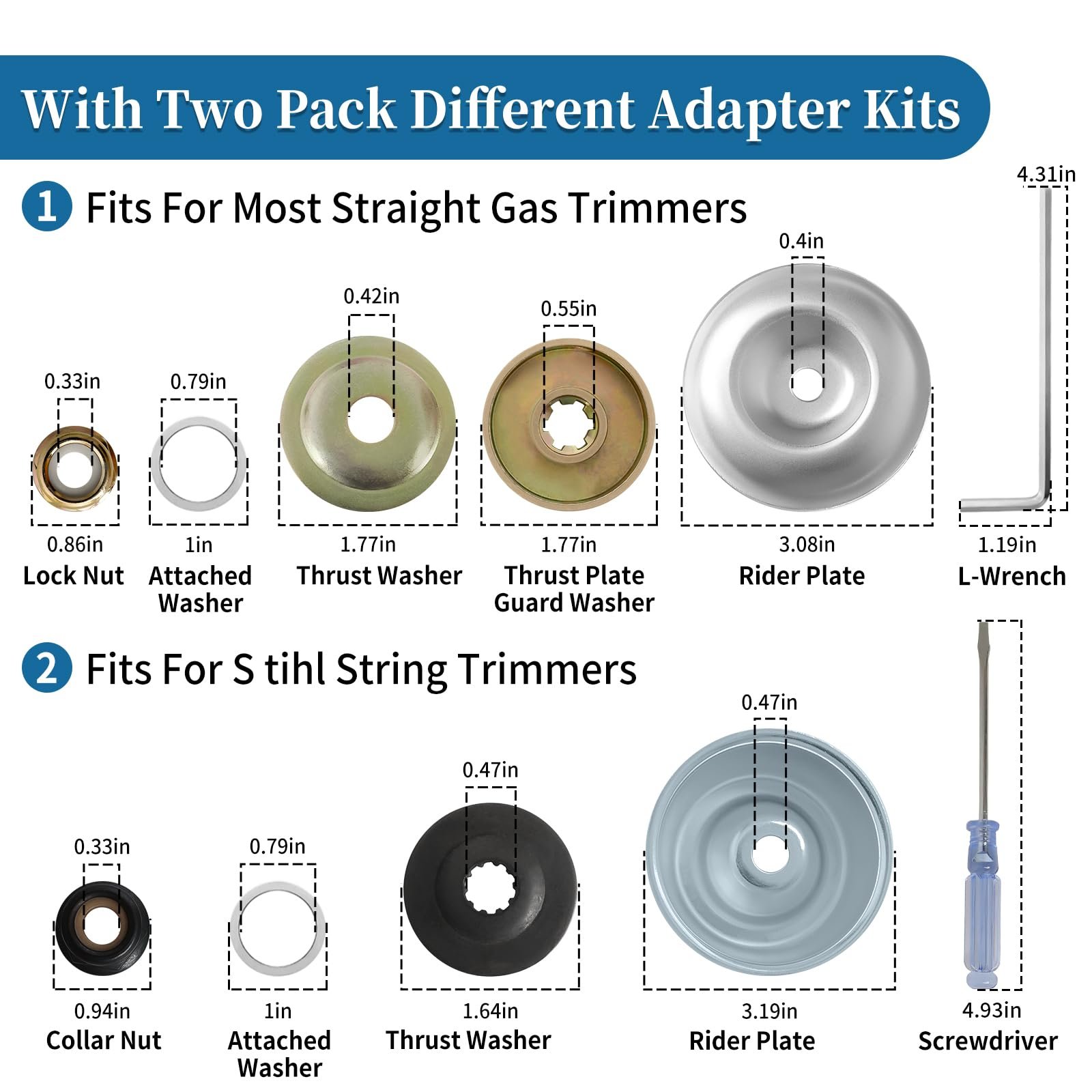 9” x 20T Chainsaw Tooth Brush Cutter Blades, 10" x 80 Teeth Carbide Weed Trimmer Eater Saw Blade with Universal Adapter Kits, 4 Washers for Brush Cutters, String Trimmers, and Weed Wreckers 2P - Image 3