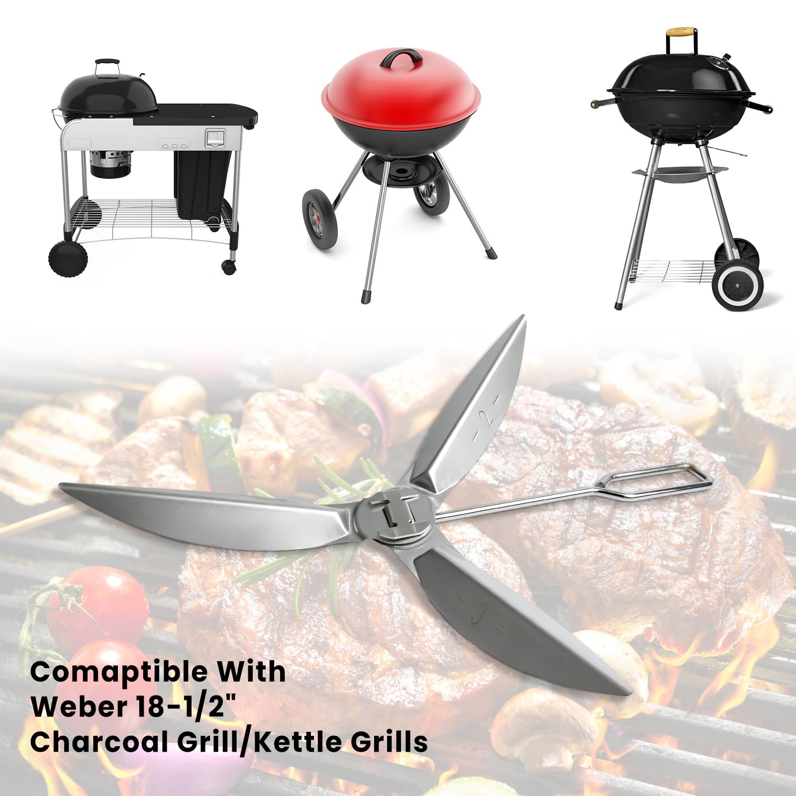 18-1/2 Inch Grill One-Touch Cleaning System Kit Compatible with Weber Kettle Grill 7443 90719 - Grill Parts Replacement for Weber Charcoal Grill 31001, 441001, 441004, 451001, 451004 - Image 3