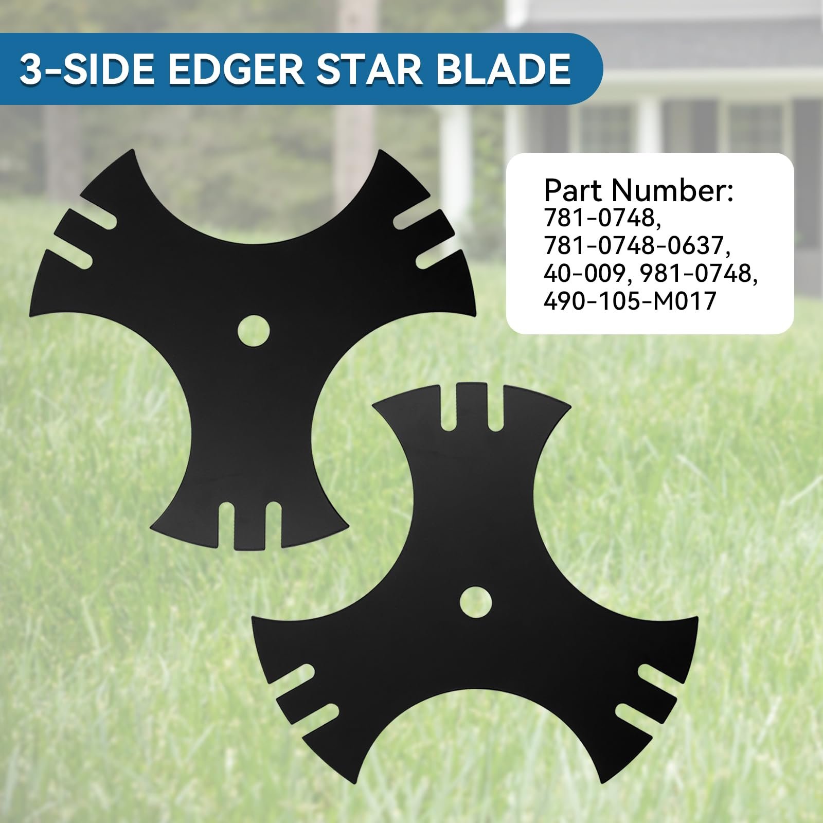 Edger Blade 781-0748 781-0748-0637 for Craftsman Troy-Bilt MTD Lawn Edger - 3-Side 9" Tri-Star Trencher Blade for B&S Sears McLane Gas Edger,Replace 40-009 490-105-M017 981-0748- 2 PCS - Image 4