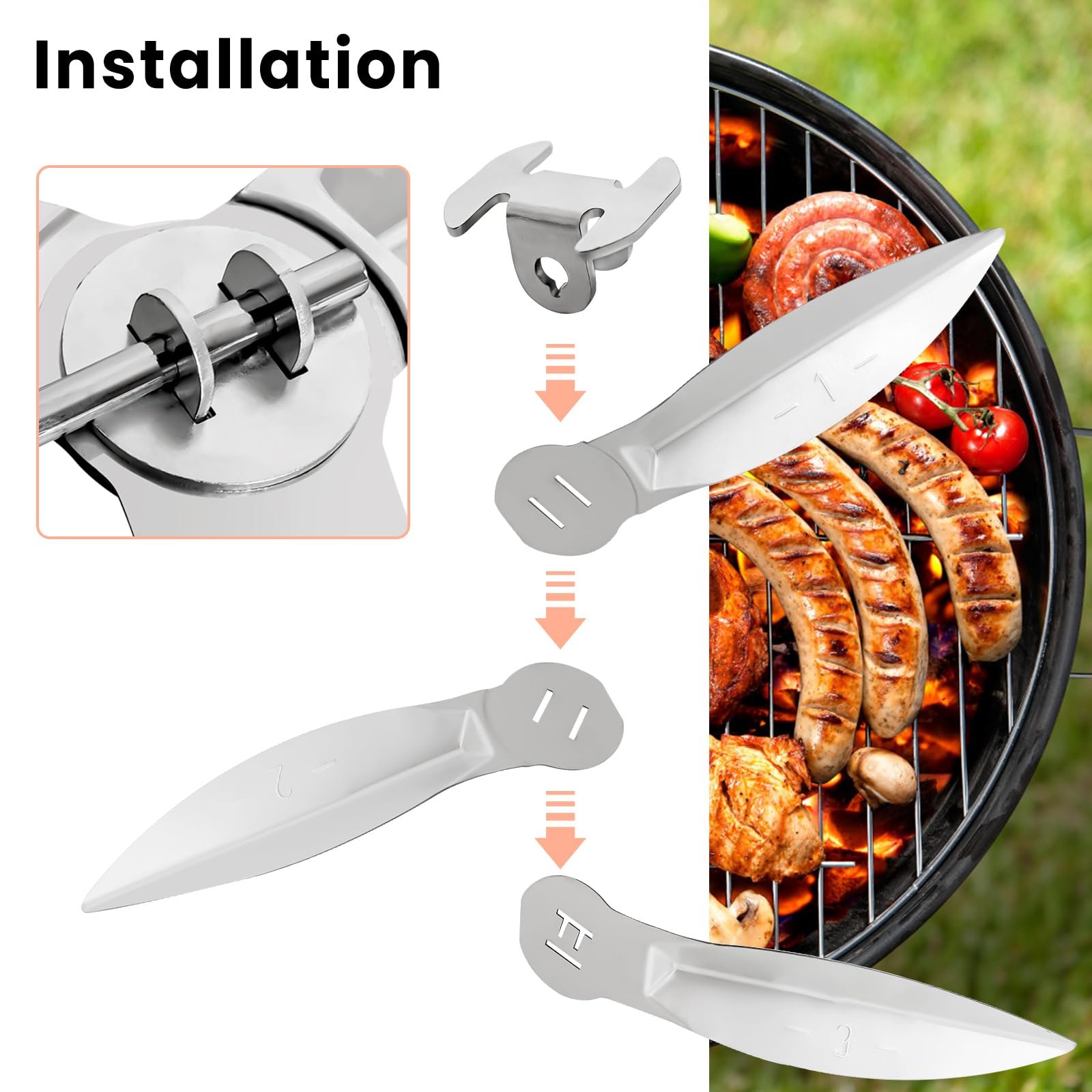 18-1/2 Inch Grill One-Touch Cleaning System Kit Compatible with Weber Kettle Grill 7443 90719 - Grill Parts Replacement for Weber Charcoal Grill 31001, 441001, 441004, 451001, 451004 - Image 4