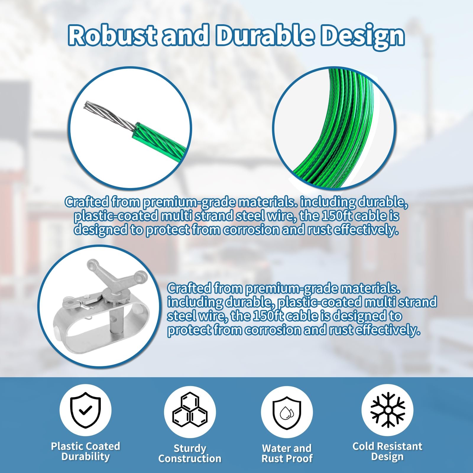 150ft Pool Cover Cable & 2 Winch Suitable for Above Ground Swimming Pool Plastic-Coated Steel Cable + Aluminum Spring Loaded Ratchet for Securing Above Ground Swimming Pool Covers (Green) - Image 4