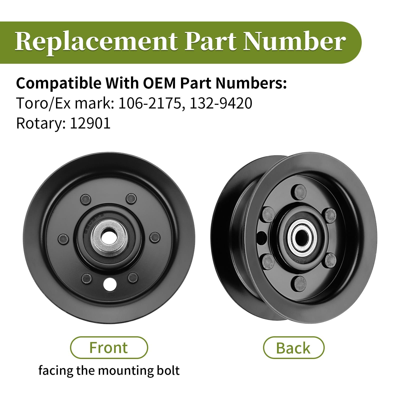 106-2175 Idler Pulley Replacement 132-9420, Flat Idler Pulley Compatible with Toro Timecutter SS5000 SS4235 MX5060 42 50 inch Deck Zero Turn Riding Mower, Replaces Ro tary 12901, 3 Pack - Image 5