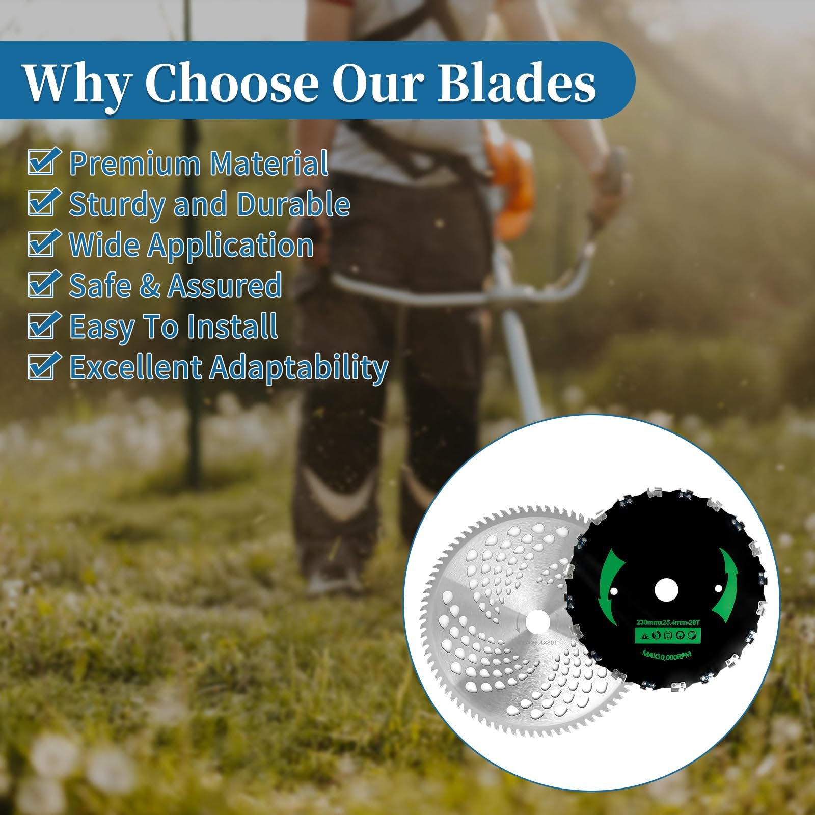 9” x 20T Chainsaw Tooth Brush Cutter Blades, 10" x 80 Teeth Carbide Weed Trimmer Eater Saw Blade with Universal Adapter Kits, 4 Washers for Brush Cutters, String Trimmers, and Weed Wreckers 2P - Image 5