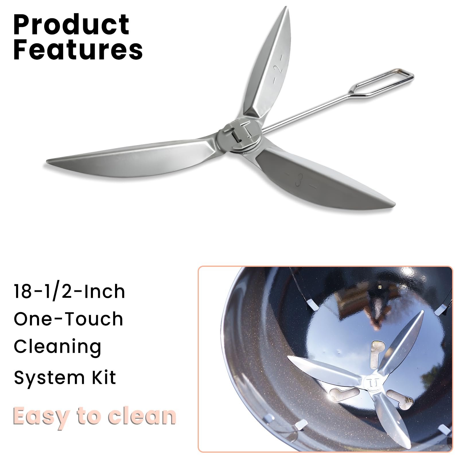 18-1/2 Inch Grill One-Touch Cleaning System Kit Compatible with Weber Kettle Grill 7443 90719 - Grill Parts Replacement for Weber Charcoal Grill 31001, 441001, 441004, 451001, 451004 - Image 5