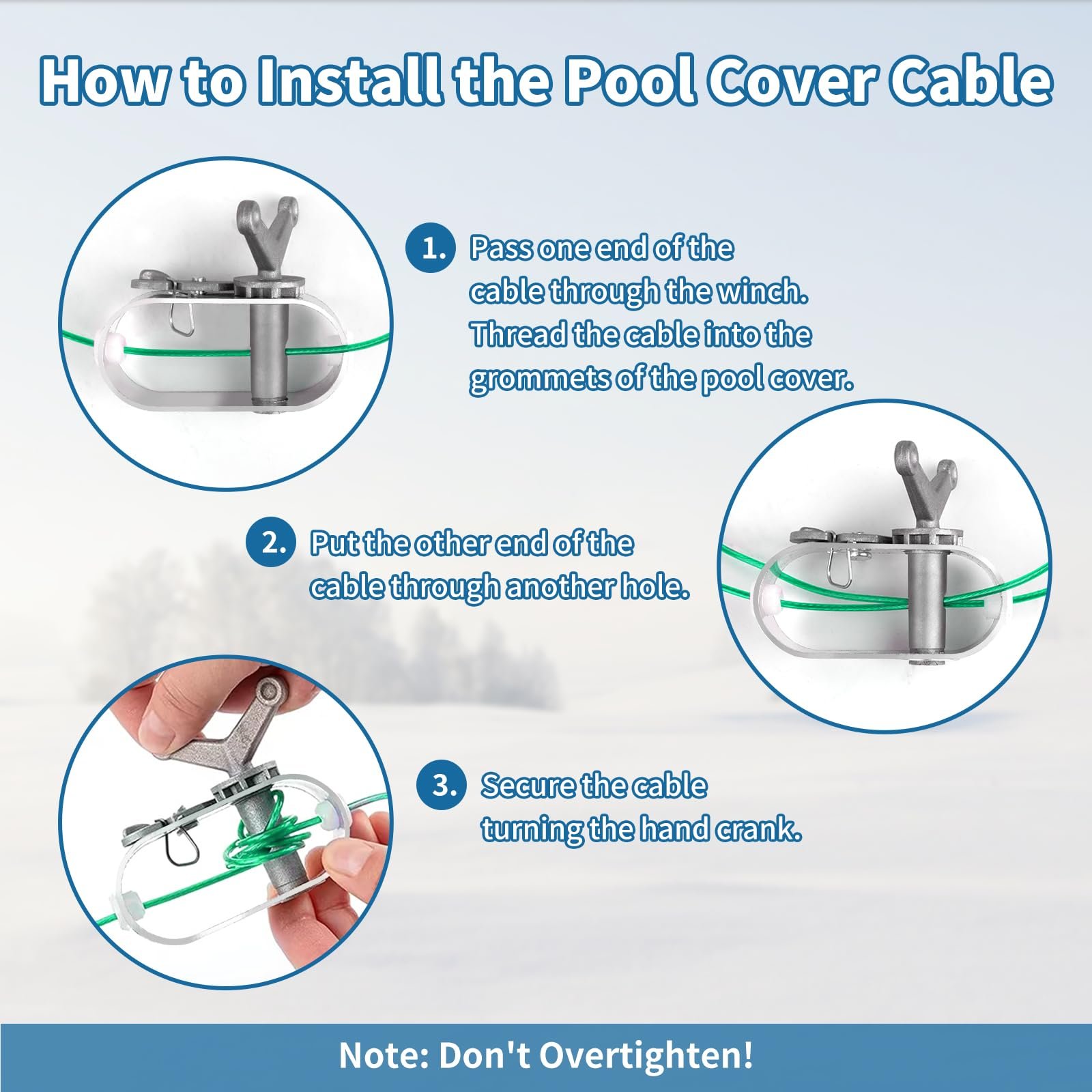 150ft Pool Cover Cable & 2 Winch Suitable for Above Ground Swimming Pool Plastic-Coated Steel Cable + Aluminum Spring Loaded Ratchet for Securing Above Ground Swimming Pool Covers (Green) - Image 5