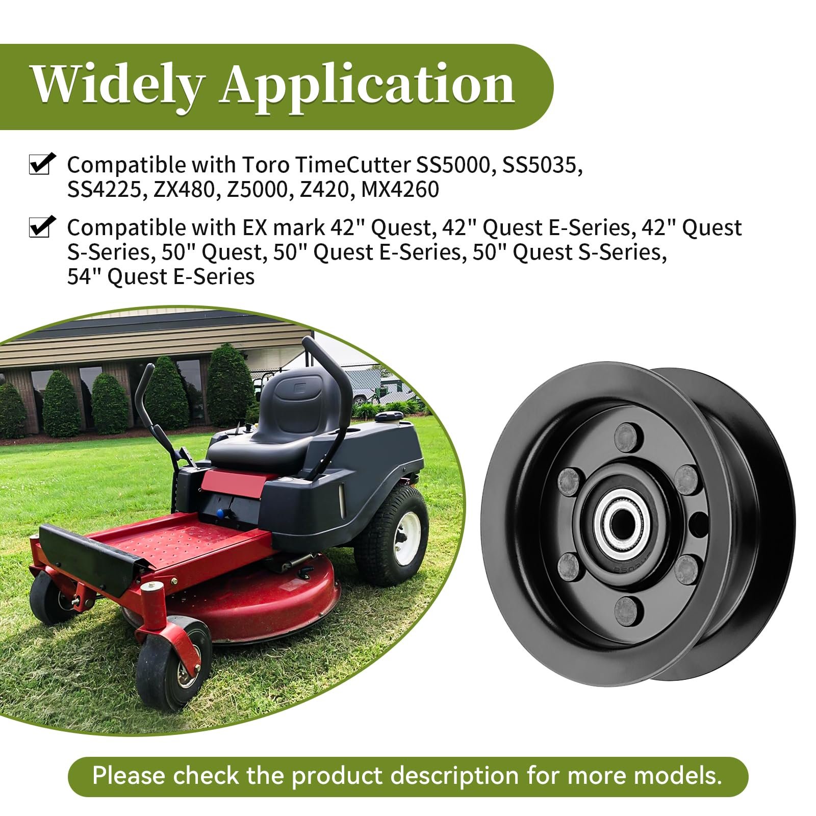 106-2175 Idler Pulley Replacement 132-9420, Flat Idler Pulley Compatible with Toro Timecutter SS5000 SS4235 MX5060 42 50 inch Deck Zero Turn Riding Mower, Replaces Ro tary 12901, 3 Pack - Image 6