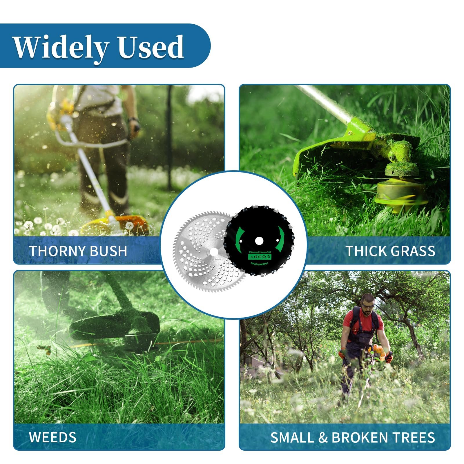 9” x 20T Chainsaw Tooth Brush Cutter Blades, 10" x 80 Teeth Carbide Weed Trimmer Eater Saw Blade with Universal Adapter Kits, 4 Washers for Brush Cutters, String Trimmers, and Weed Wreckers 2P - Image 6