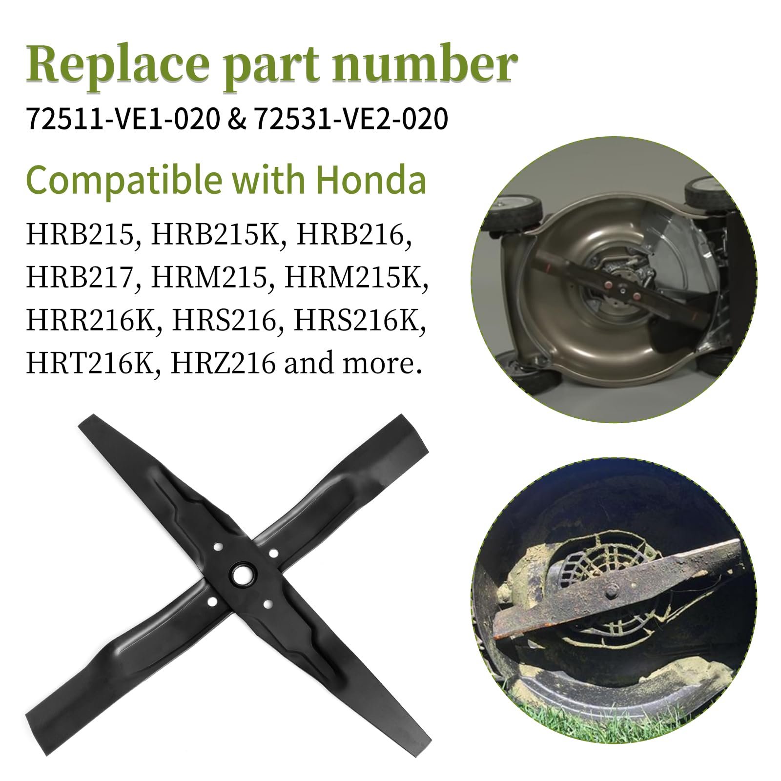 Replacement 72511-VE1-020 & 72531-VE2-020 21" Blade Kit Compatible With Hon da HRB215 HRB216 HRB217 HRM215 HRR216 HRS216 HRT216 Lawn Mower, Mower Blade Set Replace 72511-VE1-010 72531-VE2-010 (2 pack) - Image 6