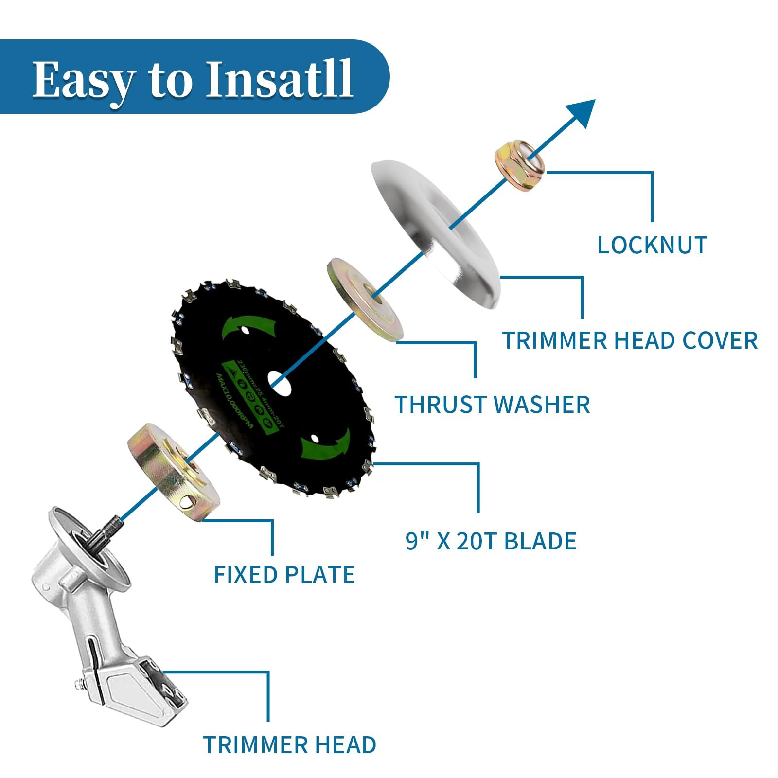 9” x 20T Chainsaw Tooth Brush Cutter Blades, 10" x 80 Teeth Carbide Weed Trimmer Eater Saw Blade with Universal Adapter Kits, 4 Washers for Brush Cutters, String Trimmers, and Weed Wreckers 2P - Image 7