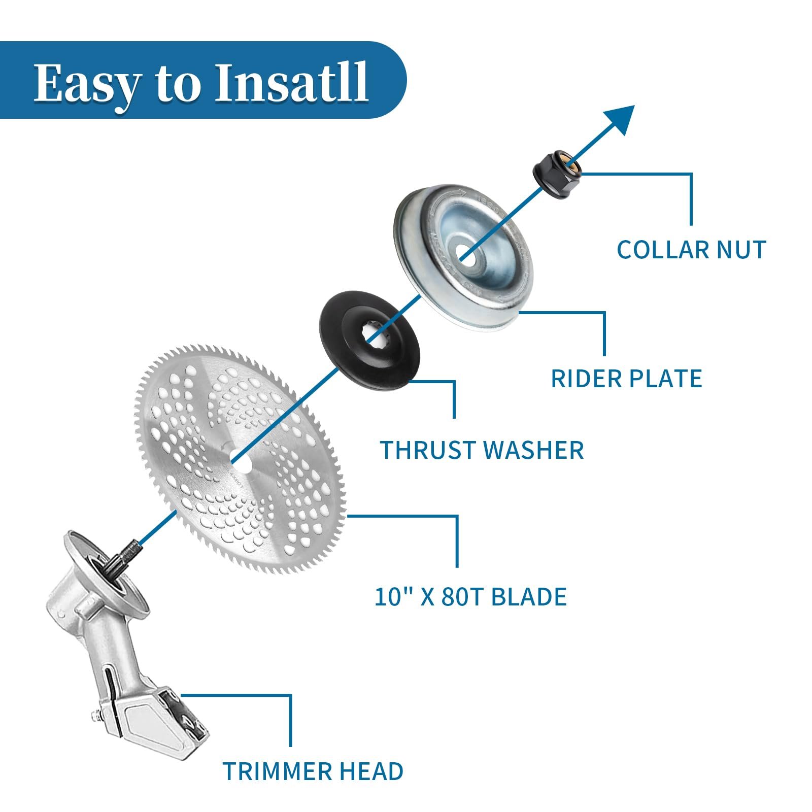 9” x 20T Chainsaw Tooth Brush Cutter Blades, 10" x 80 Teeth Carbide Weed Trimmer Eater Saw Blade with Universal Adapter Kits, 4 Washers for Brush Cutters, String Trimmers, and Weed Wreckers 2P - Image 8