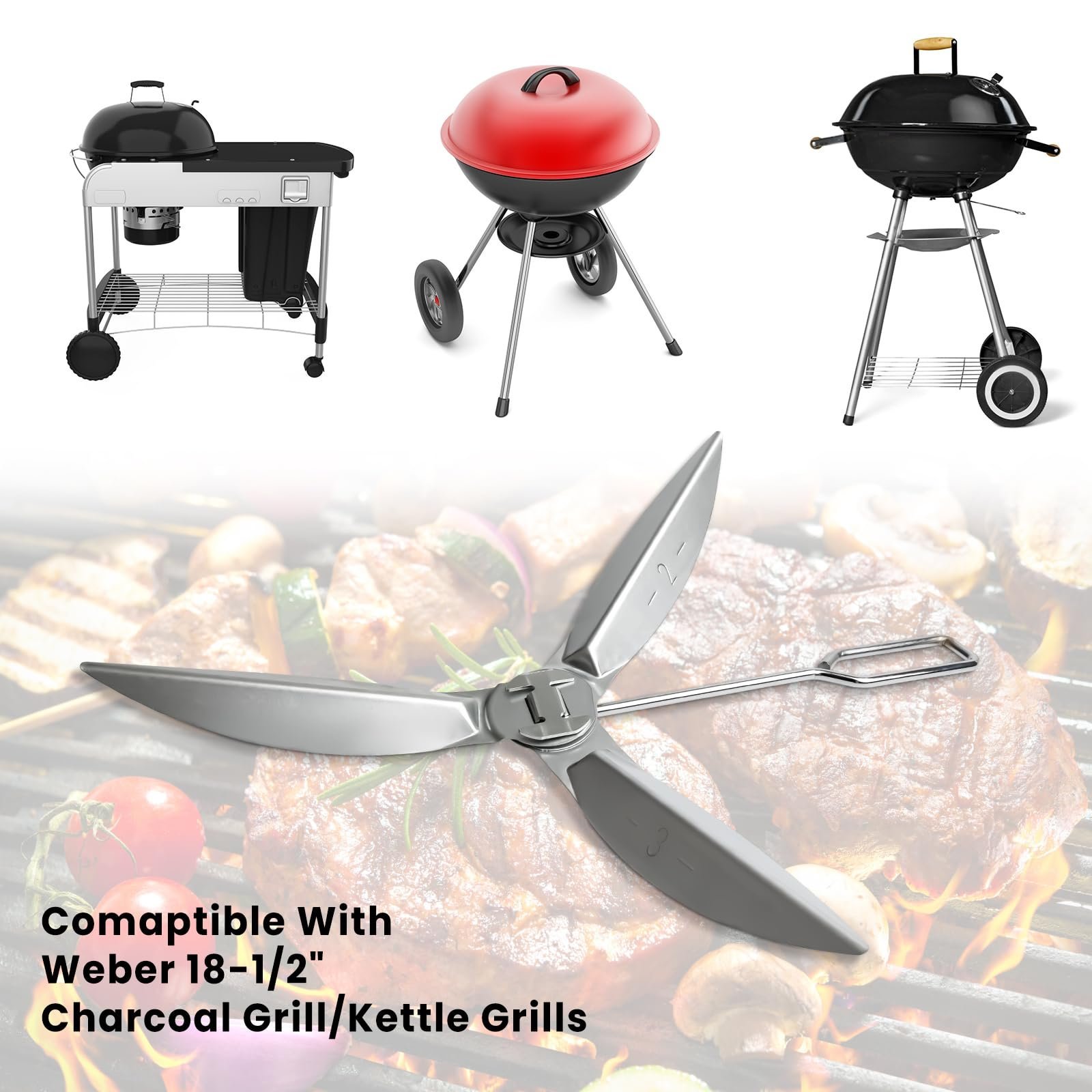 18-1/2 Inch Grill One-Touch Cleaning System Kit Compatible with Weber Kettle Grill 7443 90719 - Grill Parts Replacement for Weber Charcoal Grill 31001, 441001, 441004, 451001, 451004 - Image 3